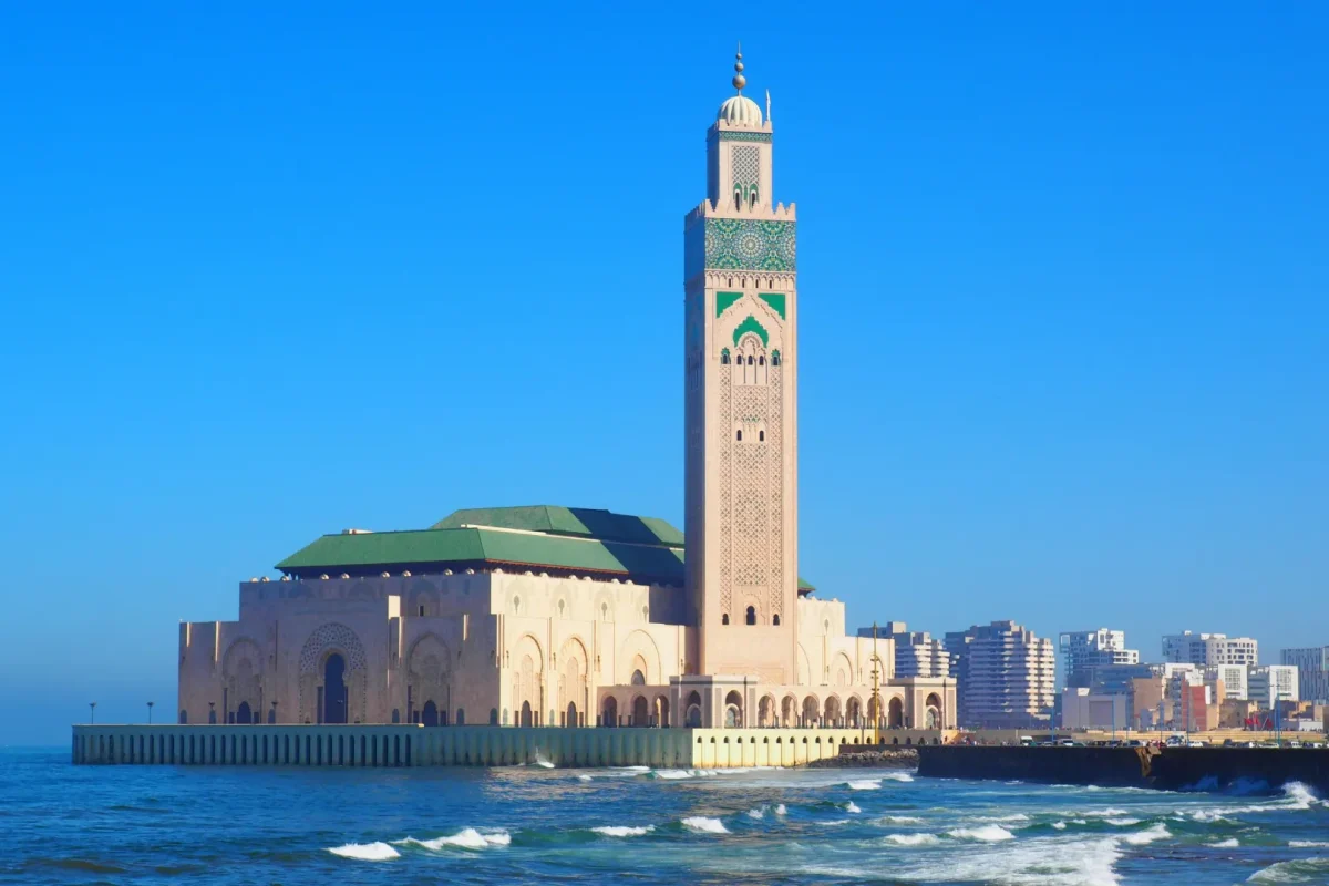 Hassan II Mosque in Casablanca overlooking the Atlantic Ocean